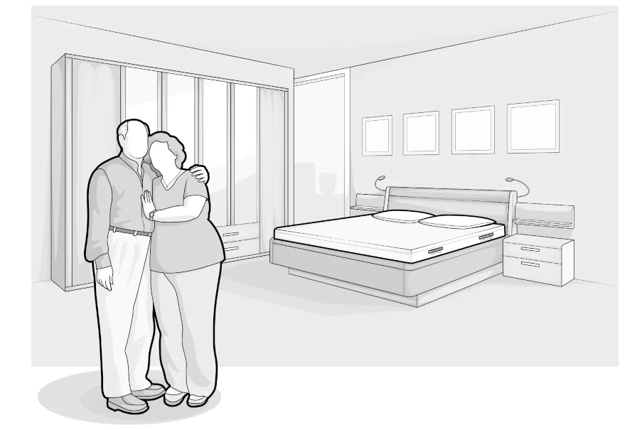 Illustration: Ein Kind mit Ball unterm Arm steht in einem Kinderzimmer mit Einzelbett samt BODYGUARD® Matratze.
